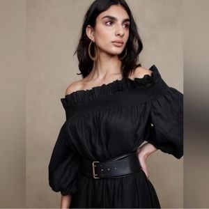 NWT! Banana Republic Black Bria Linen Off-Shoulder Top - Size Small.